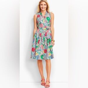 TALBOTS Flare Floral Paisley Print Button Down Vibrant Tie Waist Dress Sz:12P